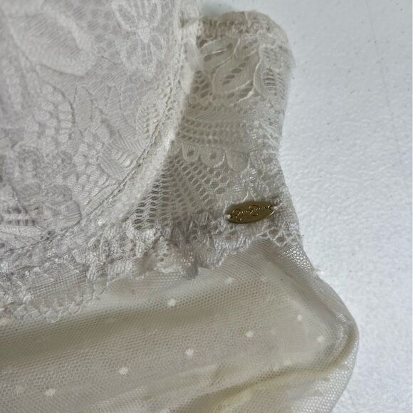 NWOT Jessica Simpson Stretch Mesh Dot Babydoll Cream Floral Lace Women Large - Picture 6 of 15